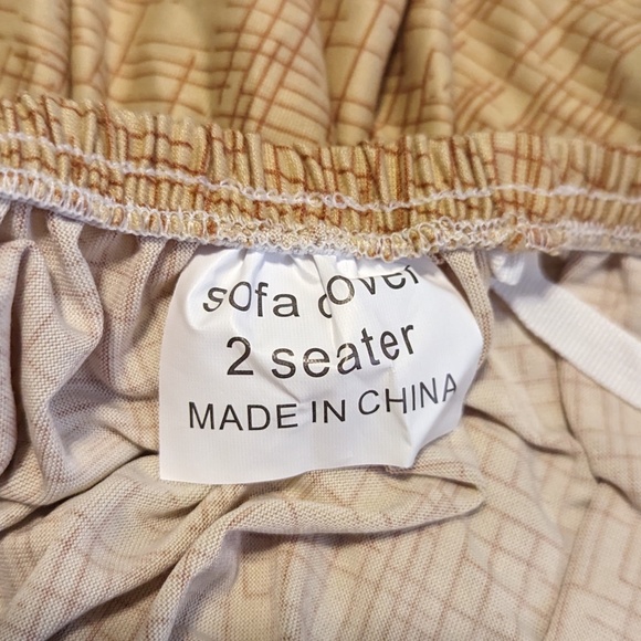 Sofa Guards 2-Seater Sofa Loveseat Stretch Slip Cover Gold/Brown Geometric Print - Picture 3 of 11